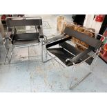 WASSILY CHAIRS, a pair, after a design by Marcel Breuer, black leather on chrome supports,