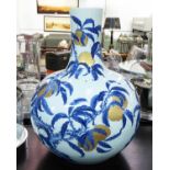 CHINESE VASE, in blue and white with gold and peach decoration, 66cm H.