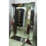 MIRROR, Venetian style with an angled mirrored frame with etched detail, 98cm W x 148cm.