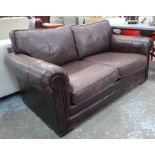 PARKER KNOLL SOFA, two seater in tanned leather on block supports, 175cm L.