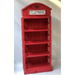 BOOKCASE, in the form of a traditional red British telephone kiosk, 178cm H x 72cm x 35cm.