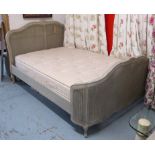 BED FRAME, French style caned grey painted with mattress, 167cm x 128cm H.