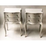 BEDSIDE CHESTS, a pair, Louis XV style traditionally grey painted,
