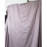 CURTAINS, two, in a lilac silken fabric, lined, one curtain 237cm W gathered x 260cm Drop,