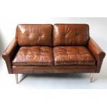 SOFA, 1970's De Sede style two seater with stitched coach hide mid brown upholstery, 153cm W.