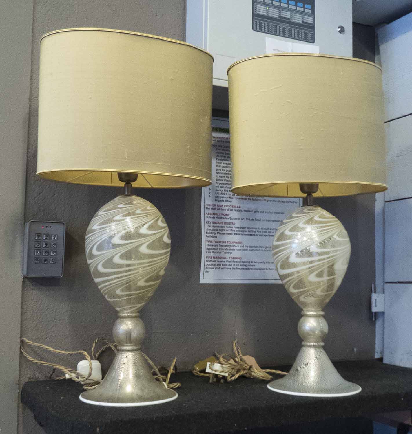 MURANO TABLE LAMPS, a pair, with shades, 68cm H.