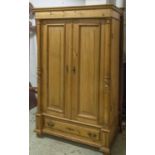 ARMOIRE, German pine and birch with two doors enclosing shelves with drawer below,