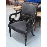 ELG LONDON EMPIRE ARMCHAIR, black lacquered finish with nickel plated stud detail, 100cm H.