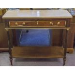 CONSOLE DESSERTE, Directoire mahogany and brass mounted with marble top and frieze drawer,