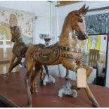STALLIONS, a pair, vintage German style carved wood with polychrome detail, 86cm H.
