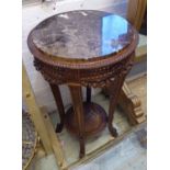 JARDINIERE STAND, Louis XVI style beechwood, the circular marble top on a carved base,
