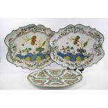 A PAIR OF FAIENCE PLATTERS, 46cm W; and a Canton platter.