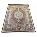 FINE PURE SILK QUM DESIGN RUG, 200cm x 150cm.