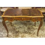 BUREAU PLAT, circa 1880, French kingwood, parquetry, gilt bronze and brass mounted detail,