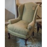 WING ARMCHAIR, Georgian style in pale check fabric, 83cm W.