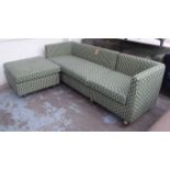 JUSTIN VAN BREDA CORNER SOFA, in a patterned green fabric finish, 235cm W.