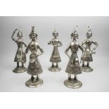 FIGURE STUDIES, 'Dancers' Indian silver, five, approx 28.5cm H.