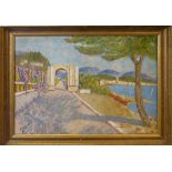 JEAN DANJOU 'Vue sur Cap Martin', oil on board, signed, 35cm x 53cm, framed.