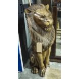 LION, carved wood, 108cm H x 37cm.