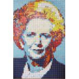ED CHAPMAN 'Mrs Thatcher', 1p coins mosaic on board, signed and titled verso, 150cm x 100cm.