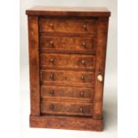 WELLINGTON CHEST, Victorian burr walnut and kingwood crossbanded with six drawers and hinged stile,