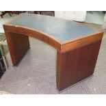 DESK, curved form, inset leather top with three drawers, 150cm W x 65cm D x 75cm H.
