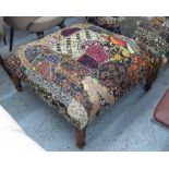 OTTOMAN, from Liberty with embroidered detail and turned supports, 80cm x 80cm x 40cm H.