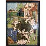 DE DISTEL TILES, late 19th/early 20th century, Dutch, 'Dairy' sign painted ceramic tiles,