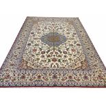 EXCEPTIONAL SIGNED PART SILK ISPHAHAN CARPET, 356cm x 260cm,