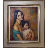 GEORGETTE NIVERT (France b.1900) 'Mother and Child', oil on canvas, 64cm x 52cm, signed and framed.