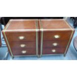 SIDE CHESTS, a pair, French Art Deco style leathered finish with brass detail, 61cm H x 51cm x 41cm.