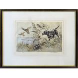 HENRY WILKINSON (British 1921-2011) 'Hunting Dogs', a pair of etchings in colour,