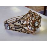 19TH CENTURY MIDDLE EASTERN HINGED BANGLE, set with old cut diamonds, unmarked,