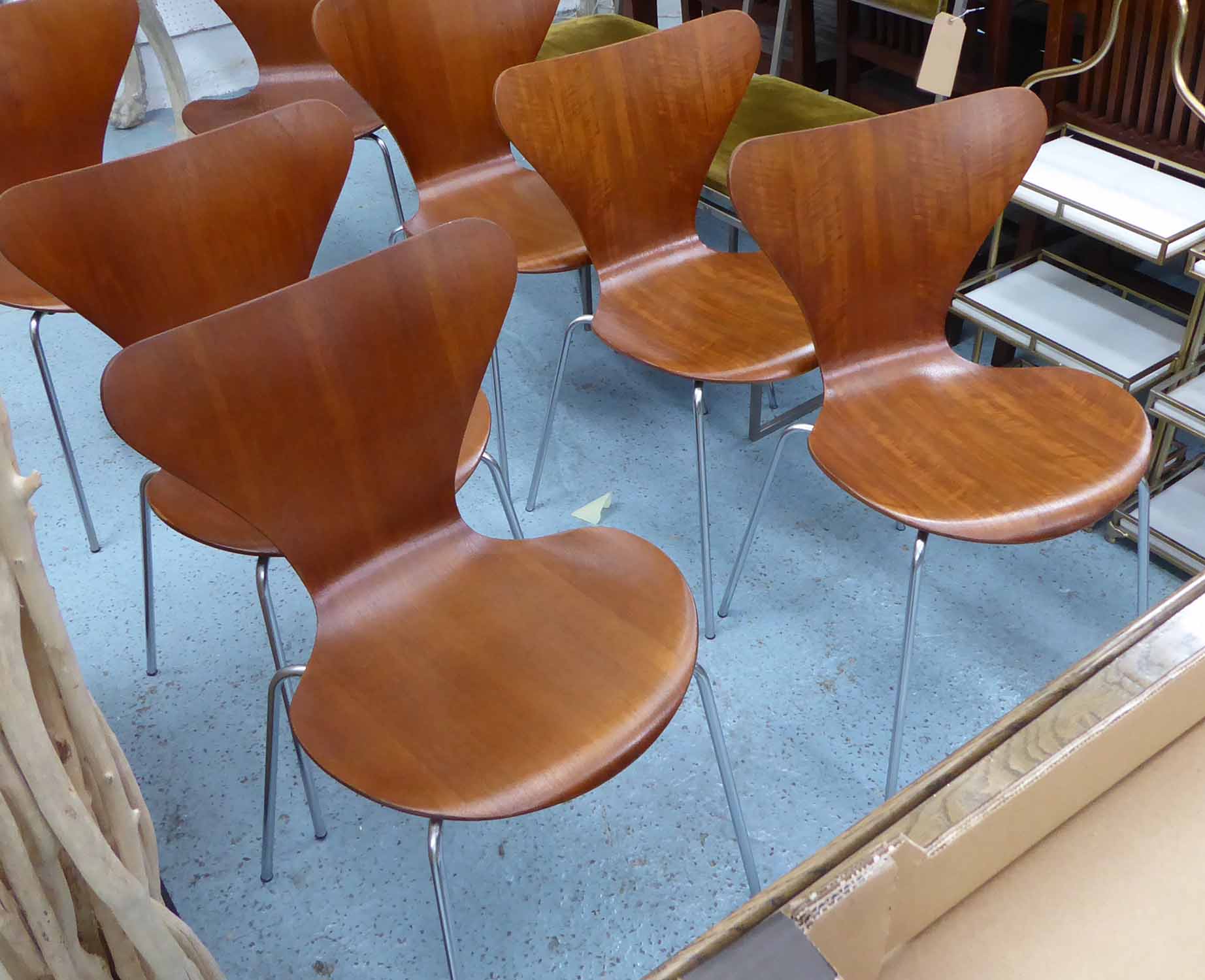 FRITZ HANSEN SERIES 7 CHAIRS, a set of seven, by Arne Jacobsen, vintage 1960's production, 77cm H.