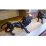 BRONZE ROARING LIONS, a pair, contemporary school studies, 50cm H.