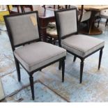 CLIVE CHRISTIAN CHAIRS, a pair, in mouse grey upholstery with ebonised frames.