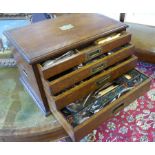 CUTLERY BOX, 19th century oak, containing various cutlery including silver plate,