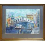 PAUL AIZPIRI (French 1919-2016) 'Rialto Bridge', watercolour, signed lower right, 50cm x 65cm,