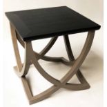 LAMP TABLE, contemporary square black matt ash and grey shaped crossed supports, 60cm H x 60cm.