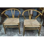 ATTRIBUTED TO CARL HANSEN & SONS WISHBONE CHAIRS, by Hans J Wegner, a pair.