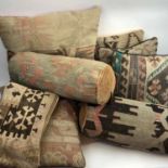 ANTIQUE KILIM CUSHIONS, nine examples in various designs and sizes, to include two bolster cushions.