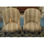 BOUDOIR CHAIRS, a pair, in striped fabric, 60cm W.