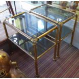 SIDE TABLES, a pair, vintage 1950's Italian, brass with original smoked glass, 52cm H.