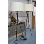 SANTA & COLE TRIPODE FLOOR LAMPS, a pair, with shades, 167cm H.