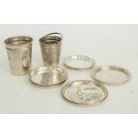 COLLECTION OF SILVER AND WHITE COLOURED METAL, including small Middle Eastern bucket, 6.