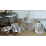 RALPH LAUREN SHIPS DECANTER, 21cm H with two glasses and nut holder plated 10cm H.