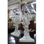 CORAL TABLE LAMPS, a pair, stylised white glazed finish, 90cm H.