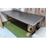 DINING TABLE, French provincial style, zinc top, 244cm x 100cm x 79cm.