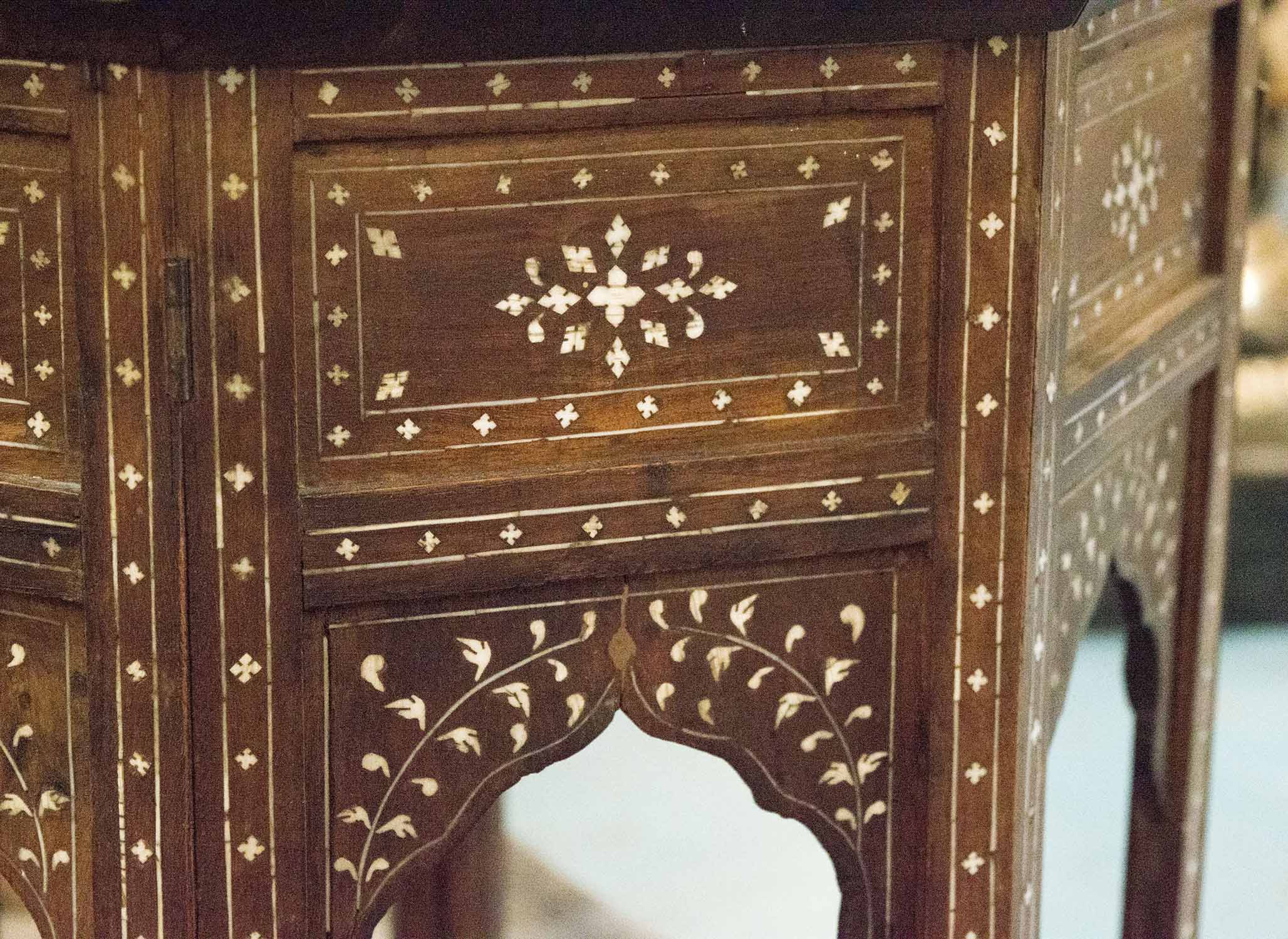 HOSHIARPUR LAMP TABLE, 19th century Indian bone ebony inset hardwood octagonal chequer board, - Image 2 of 3