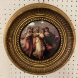 GERMAN PORCELAIN PLAQUE, circular depicting three classical style female figures,